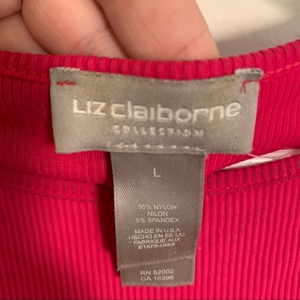 Liz Claiborne Collection Women's Size Large Short Sleeve Ribbed Top Bright Pink - Picture 6 of 6